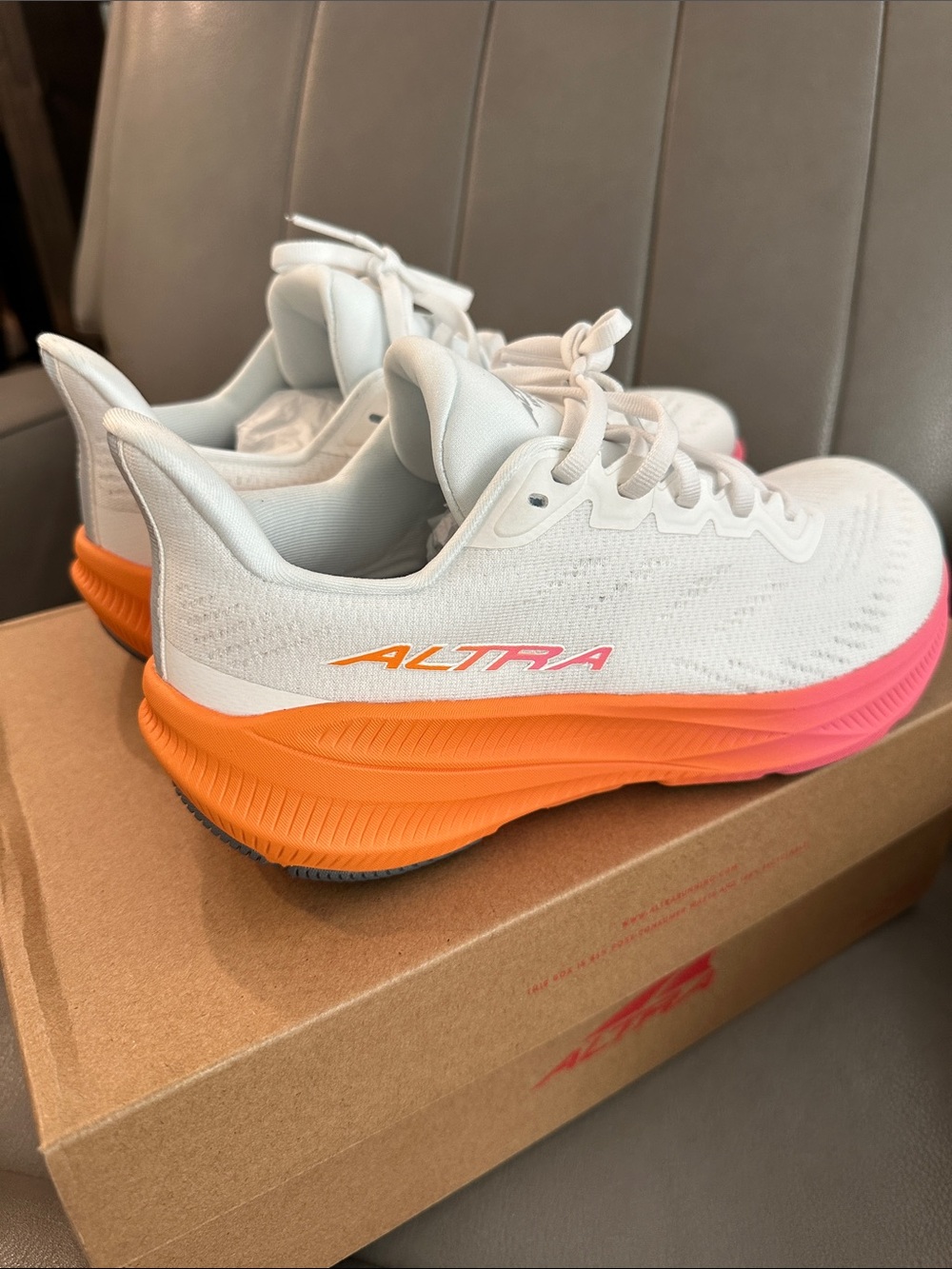 Altra White Running Shoes with Orange and Pink Gradient Sole - Picture 8 of 14